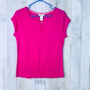 Bass Size Medium Short Sleeve Crewneck Pink Top w/Button Keyhole Closure